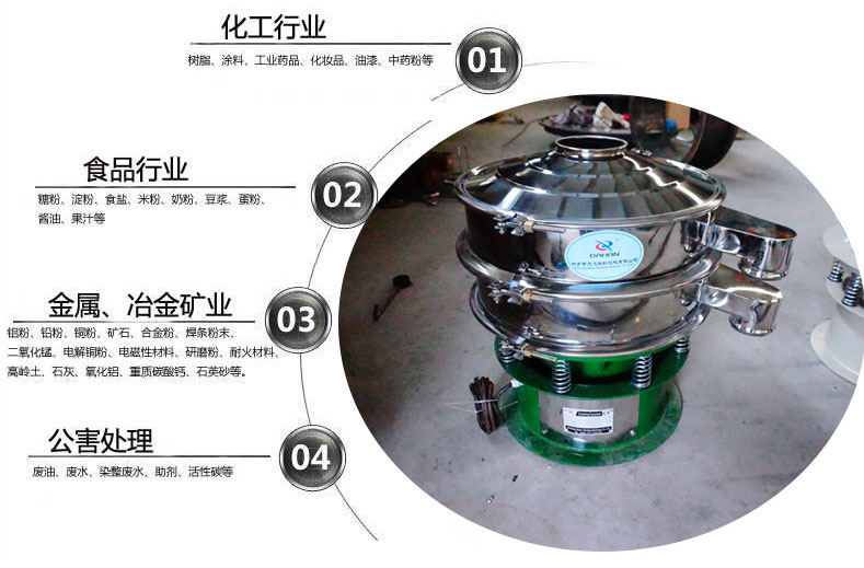 面粉振動(dòng)篩粉機(jī)適用于化工，食品，金屬、冶金，公害處理等行業(yè)