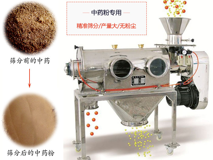 WQS50-130臥式氣流篩：中藥粉專(zhuān)用篩：精度篩分/產(chǎn)量大/無(wú)粉塵符合標(biāo)準(zhǔn)。